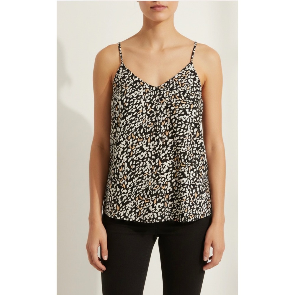 Umgee Womens Abstract Print Camisole Tank Top Black White Tan size small
